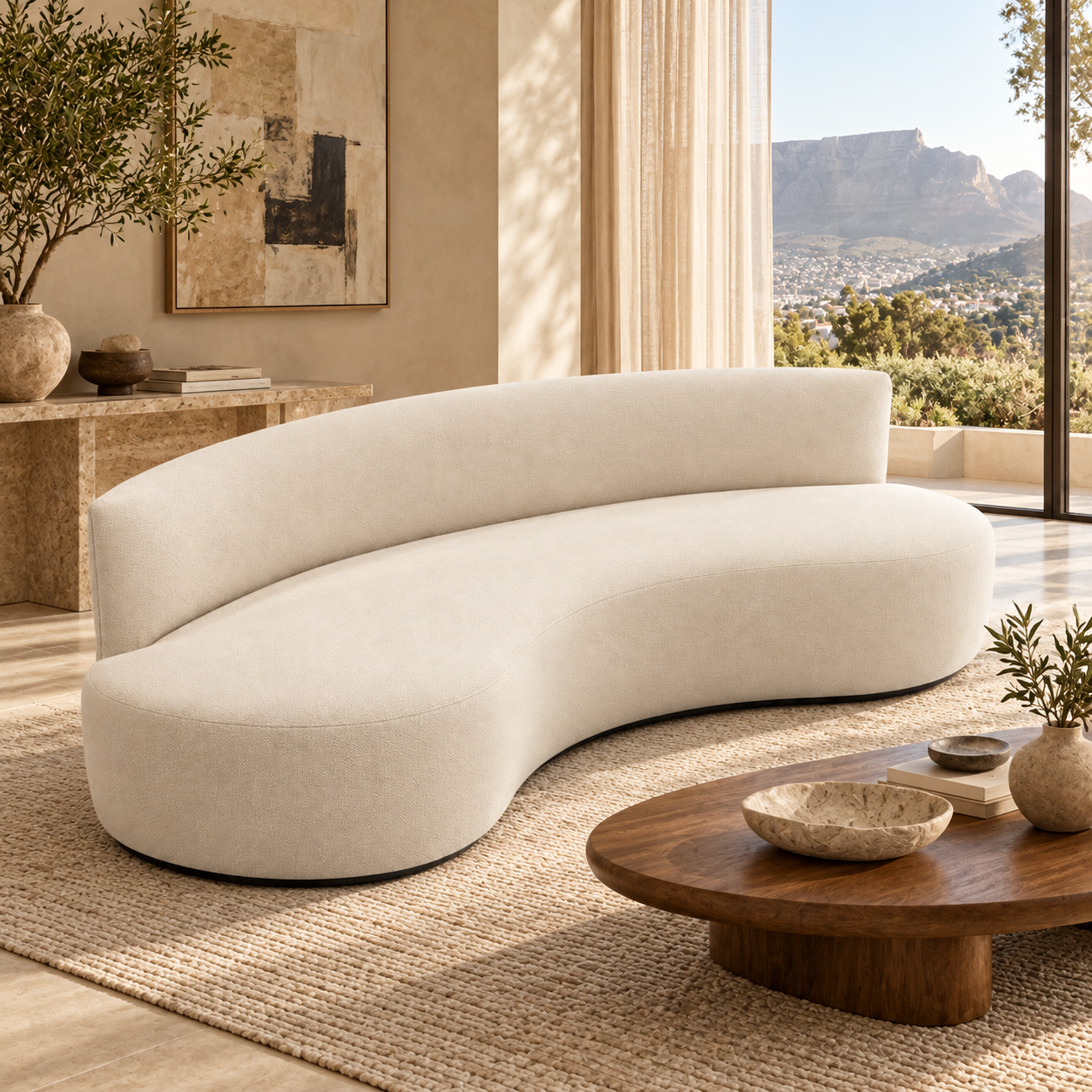 Cream curved fabric sofa
