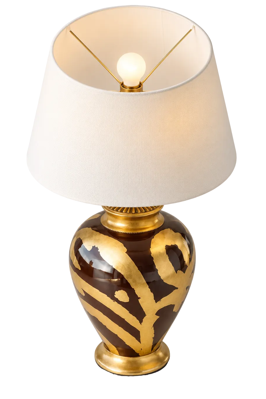 Gold and brown swirl table lamp with fabric shade