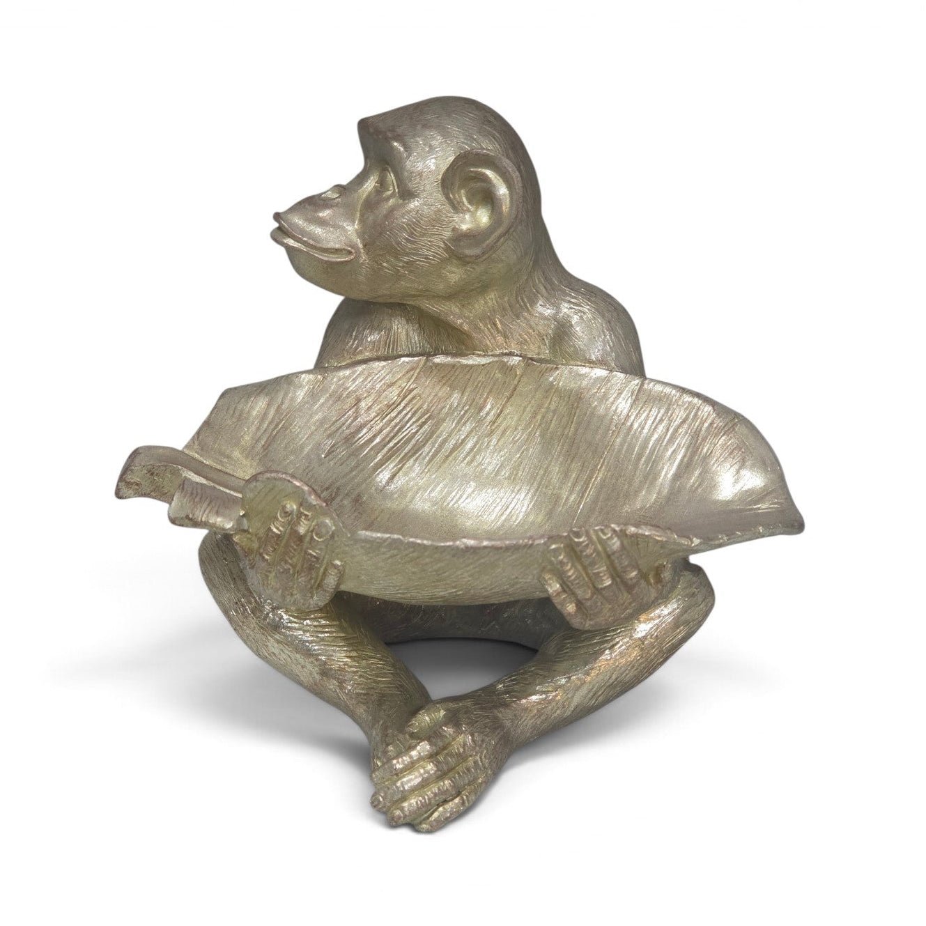 Cast monkey trinket dish with palm leaf