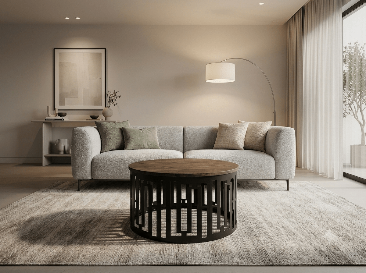 Coffee table round laser cut out oak top