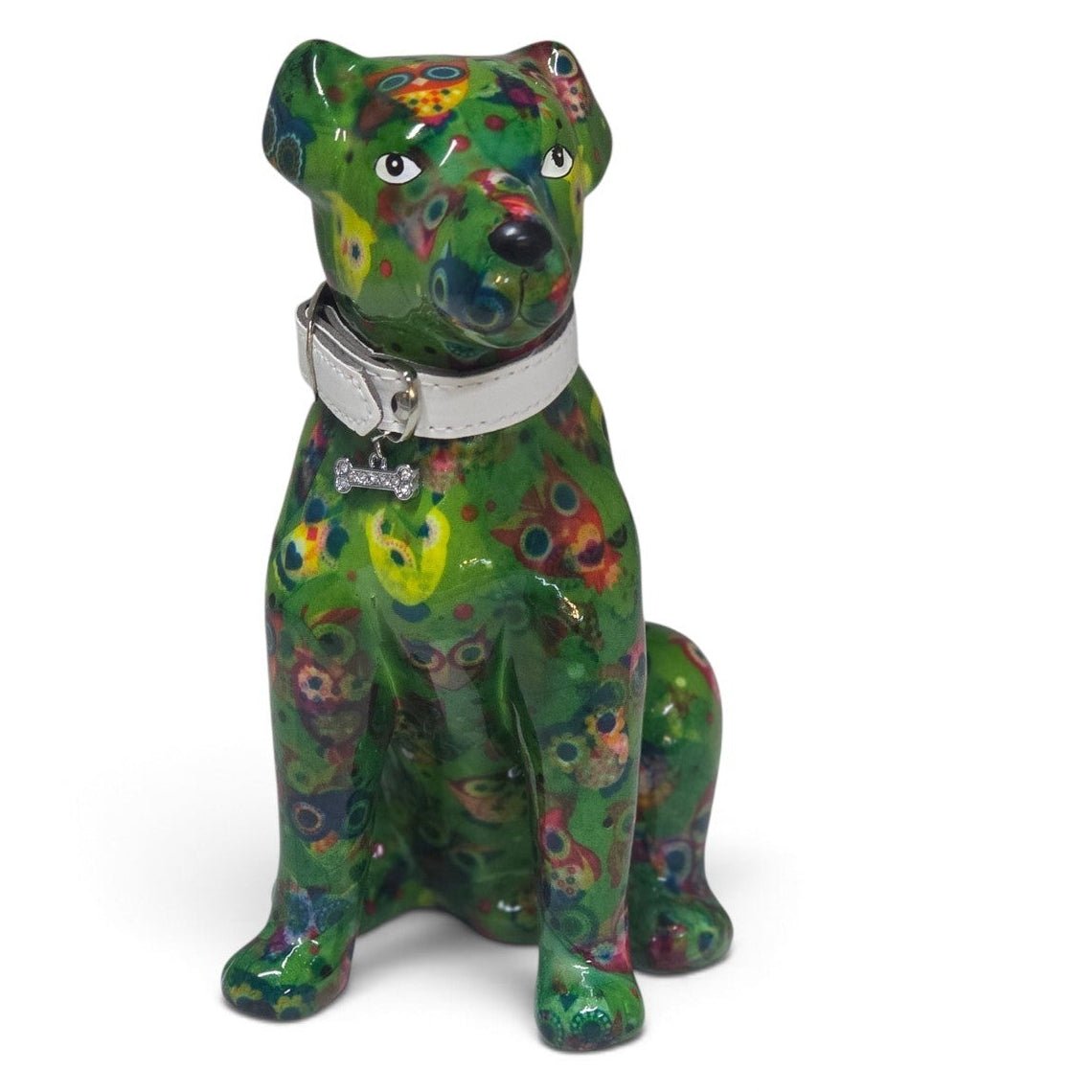 Pomme Pidou playful mylo dog ceramic money box green