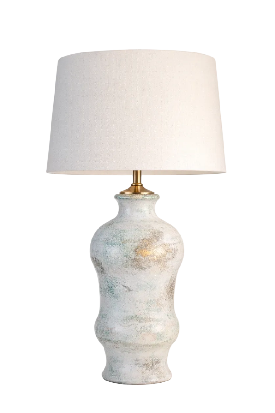 Tall weathered Ivory table Lamp with off-white shade